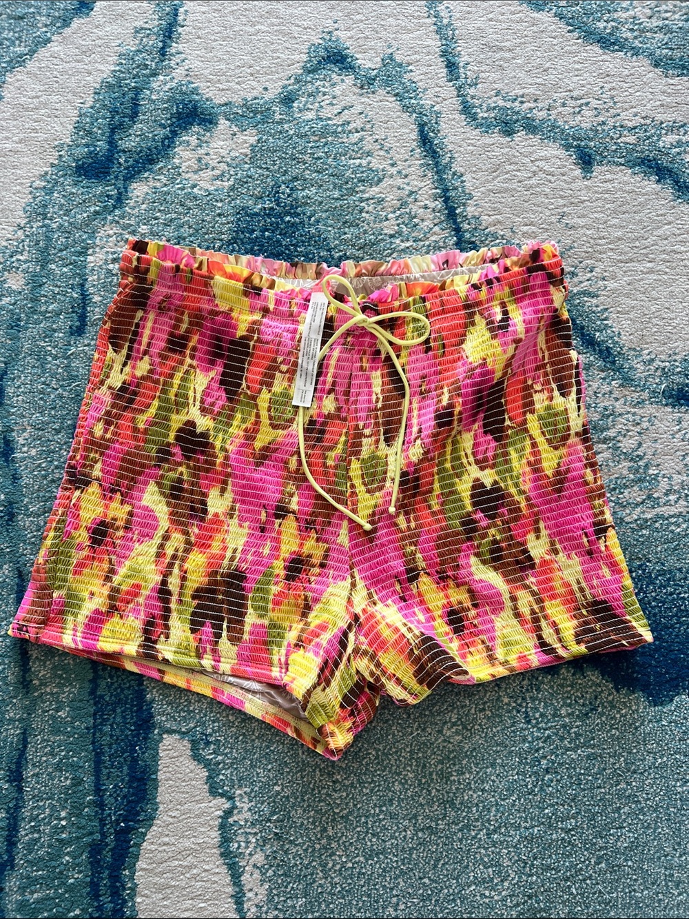 Free People Neon Pink & Yellow Printed Drawstring Bikini Shorts
